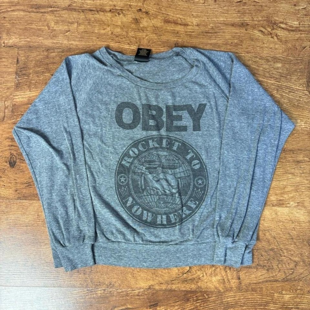 Obey 'rocket to nowhere' grey cropped sweatshirt